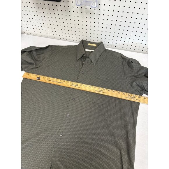Perry Ellis Mens Gray Checked Button Up Dress Shirt Size 17-34 Long Sleeve - Picture 8 of 9